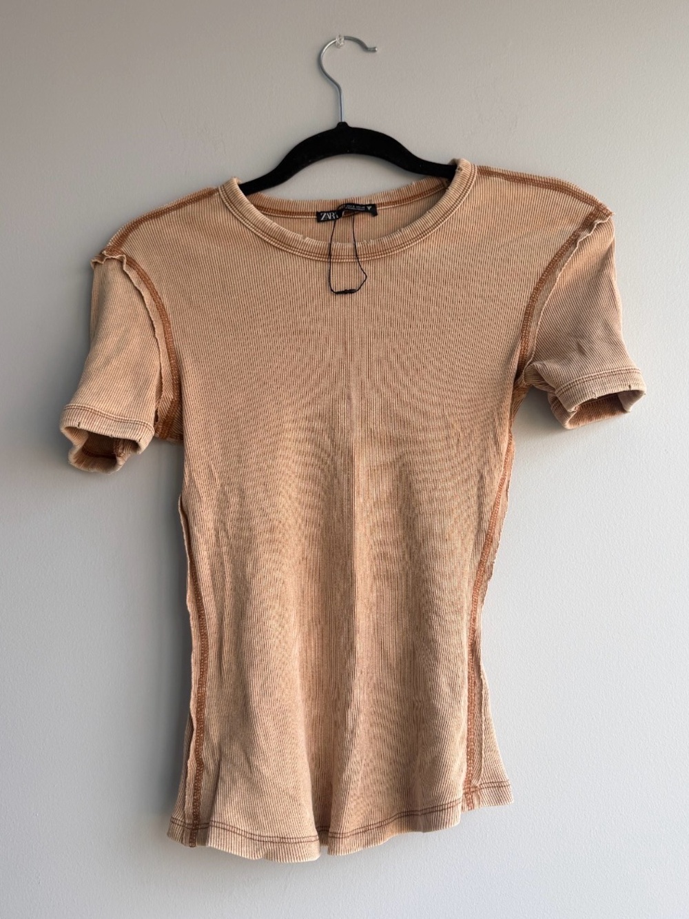Zara Peach Short-Sleeve Ribbed Tee